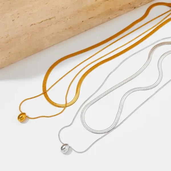 Wholesale PVD Coated Real Gold Plated 16K White Plating Water Droplets 304 Stainless Steel Simple Style Waterproof Non Tarnish Double Layer Necklaces