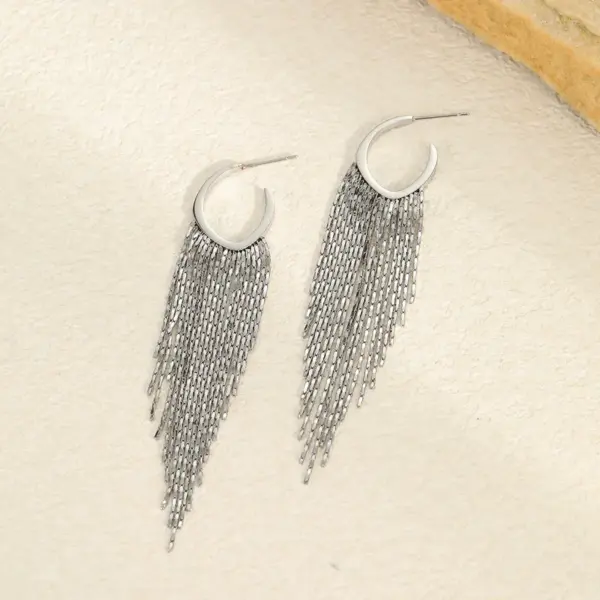 Wholesale Elegant Long Tassel Titanium Steel Earrings Women's Exaggerated Fashion Jewelry Non-fading Holiday Party Date Shopping