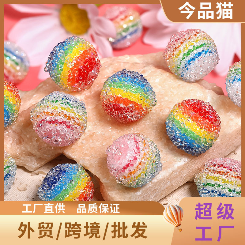 Wholesale New heavy-duty sparkly rainbow striped sugar rhinestone bead DIY bracelet keychain jewelry aessories loose beads