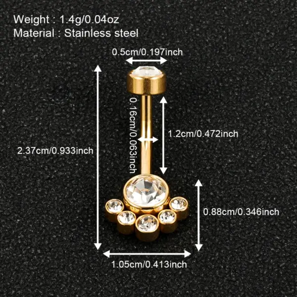 1 Piece Belly Rings Simple Style Solid Color 302 Stainless Steel 316 Stainless Steel Polishing Plating Inlay Diamond 18K Gold Plated Belly Rings