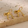 PVD Coated Real Gold Plated 18K Gold Heart Shape Butterfly Bow Knot 304 Stainless Steel IG Style Waterproof Non Tarnish Ear Studs