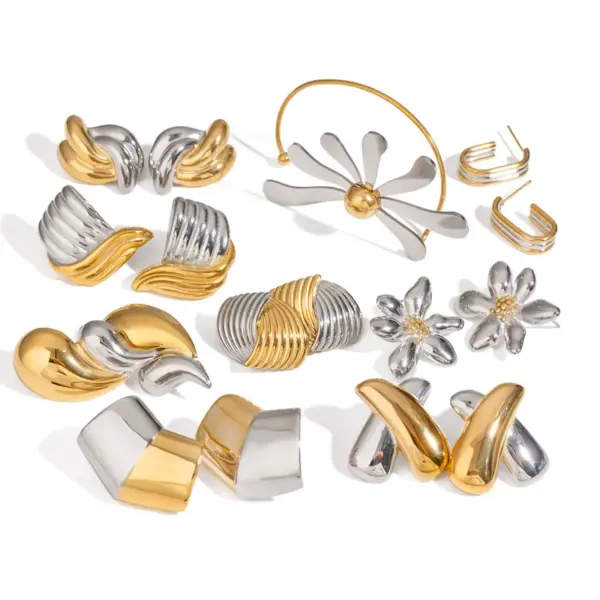 Wholesale 304 Stainless Steel Geometric PVD Coated 18K Real Gold Plated Simple Style Classic Style Mixed Color Plating Ear Studs