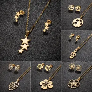 Ion Plating (IP) 18K Gold Real Gold Plated Star Flower Notes 201 Stainless Steel Simple Style Commute Waterproof Non Tarnish Jewelry Set