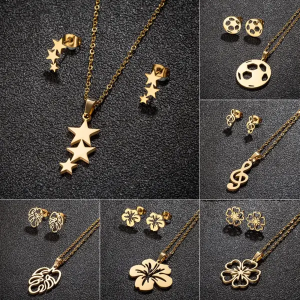 Ion Plating (IP) 18K Gold Real Gold Plated Star Flower Notes 201 Stainless Steel Simple Style Commute Waterproof Non Tarnish Jewelry Set