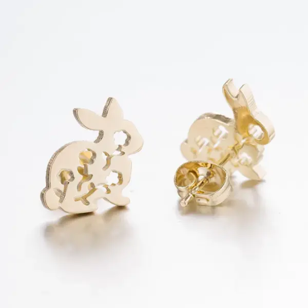 Wholesale PVD Coated 18K Gold Real Gold Plated Rabbit 304 Stainless Steel Simple Style Waterproof Non Tarnish Ear Studs
