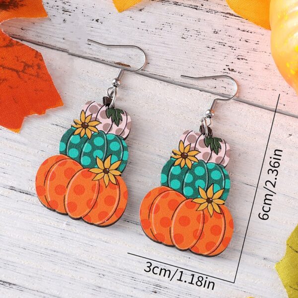 oly-9794adfdd5c14c5053b830506fba7bdd Wholesale Cross-border New Thanksgiving Autumn Harvest Wave Plaid Pumpkin Flower Pendant Earrings Wooden Double-sided Earrings