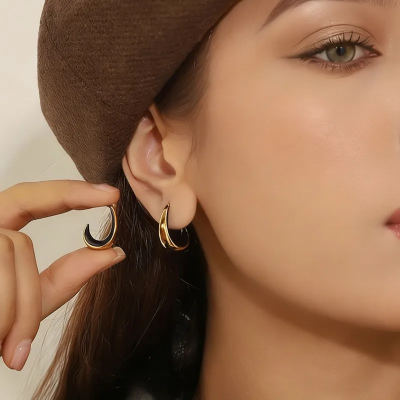 Wholesale 18K Gold Plated 304 Stainless Steel Vacuum Electroplating (In Furnace) No Inlay Material Earrings Studs For Women Suitable For Casual Occasi