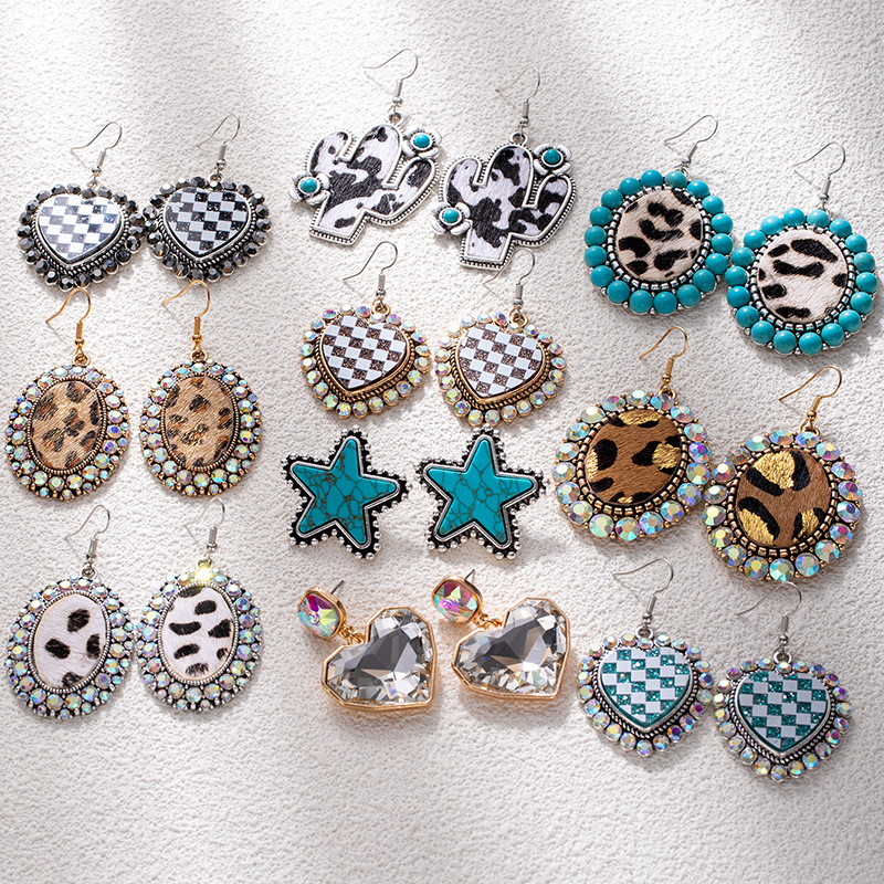 Wholesale Bohemian Turquoise Leopard Print Earrings