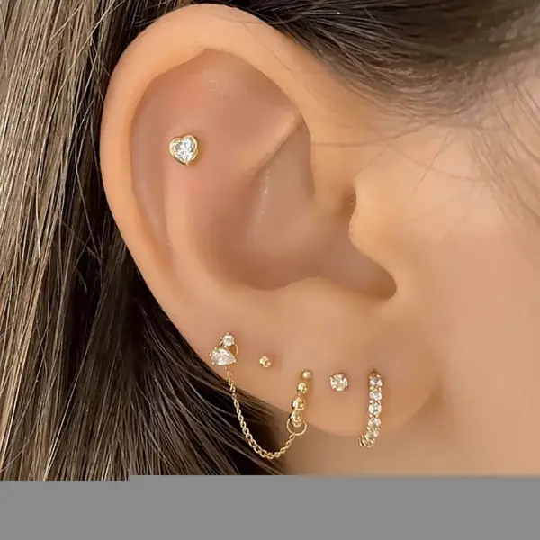 Wholesale 1 Piece Simple Style Heart Shape Plating Inlay Stainless Steel Copper Zircon White Gold Plated Ear Studs