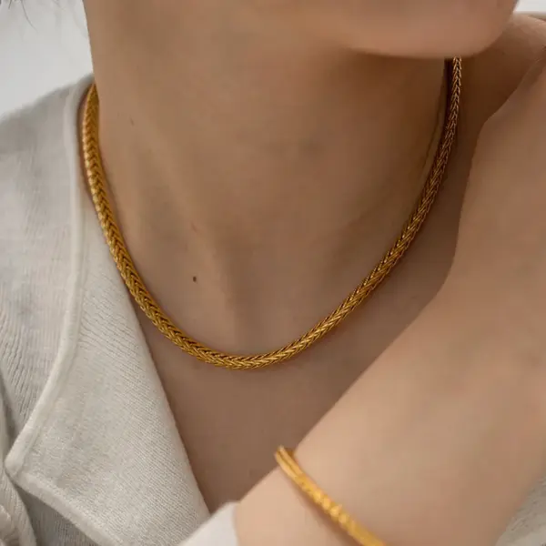 oly-97aabae4aec1c8f3482ca5d935aa74b0 Wholesale PVD Coated Real Gold Plated 18K Gold Solid Color 304 Stainless Steel Simple Style Classic Style Waterproof Non Tarnish 304 Stainless Steel Necklace