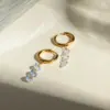 Wholesale 304 Stainless Steel Round PVD Coated 18K Real Gold Plated Real Gold Plated 18K Gold Simple Style Shiny Waterproof Non Tarnish Zircon White Drop Earrings