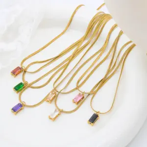 Wholesale Jewelry Simple Style Geometric 304 Stainless Steel Zircon 18K Gold Plated Plating Stainless Steel Necklaces