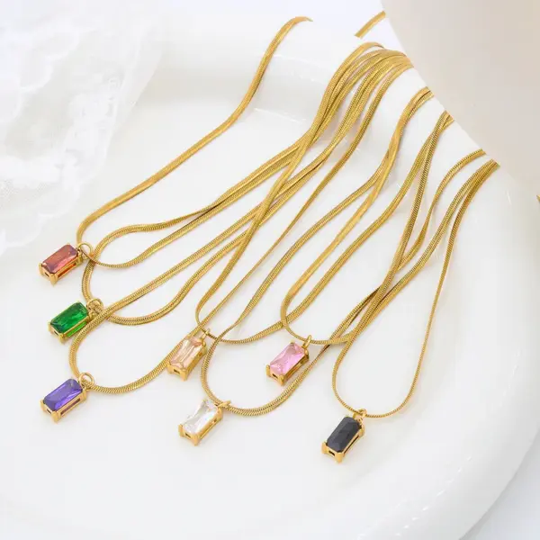 Wholesale Jewelry Simple Style Geometric 304 Stainless Steel Zircon 18K Gold Plated Plating Stainless Steel Necklaces