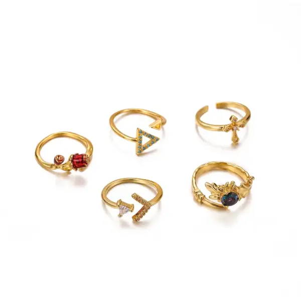 PVD Coated Real Gold Plated Geometric Cross 304 Stainless Steel IG Style Elegant Basic Waterproof Non Tarnish Open Rings