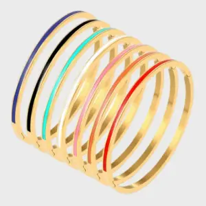 PVD Coated Real Gold Plated 18K Gold Solid Color Stainless Steel Streetwear Waterproof Non Tarnish Titanium Steel Bangle