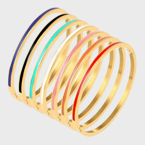 PVD Coated Real Gold Plated 18K Gold Solid Color Stainless Steel Streetwear Waterproof Non Tarnish Titanium Steel Bangle