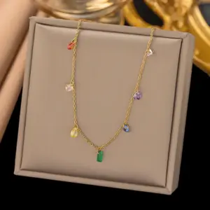 10 [Ah6171] Rainbow Necklace / Gold