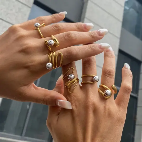 Wholesale Jewelry Luxurious Shiny Color Block 304 Stainless Steel Mixed Metal Rings