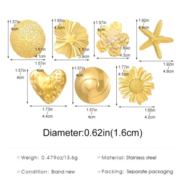 Ion Plating (IP) Round Starfish Flower 304 Stainless Steel Vintage Style Simple Style Waterproof Non Tarnish Open Rings