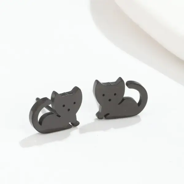PVD Coated Real Gold Plated Cat Stainless Steel Cute Waterproof Non Tarnish Ear Studs