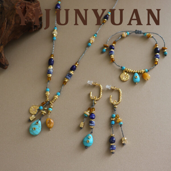 Wholesale Tassel Yellow Jade and Turquoise Earrings