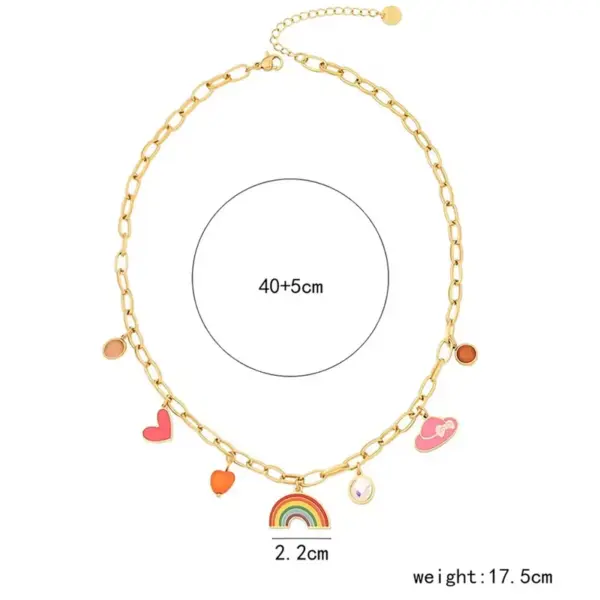 Wholesale Jewelry Simple Style Classic Style Commute Rainbow Star Heart Shape 304 Stainless Steel Acrylic 18K Gold Plated Enamel Inlay Double Layer Necklaces
