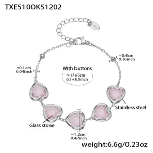 TXE510-Pink Glass Stone Steel Color Bracelet 16.5+5cm