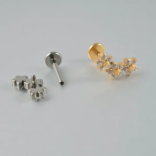 1 Piece Lip Rings Hip-Hop Arc Flower G23 Titanium Alloy Zircon Inlay Zircon 18K Gold Plated Lip Rings Ear Cartilage Rings & Studs