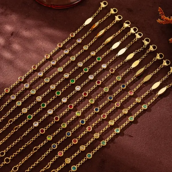 Wholesale Vacuum Plating 18K Gold Plated Birthstone 304 Stainless Steel Elegant Classical Lady 304 Stainless Steel Lobster Trigger Clasp Closure Bracelets