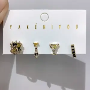 Wholesale 1 Set Yakemiyou Cool Style Cartoon Inlay Copper Zircon 14K Gold Plated Ear Studs