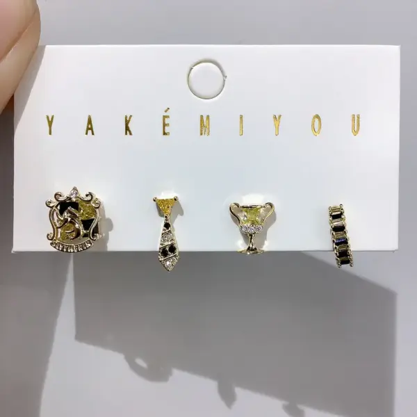 Wholesale 1 Set Yakemiyou Cool Style Cartoon Inlay Copper Zircon 14K Gold Plated Ear Studs