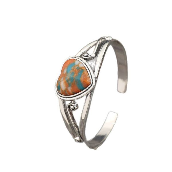 Wholesale Retro Western style heart inlaid turquoise alloy open bracelet