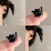 Wholesale Cute fun cute black kitten ear clip 2024 new small exquisite earrings student personality all-match earrings
