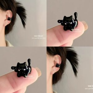Wholesale Cute fun cute black kitten ear clip 2024 new small exquisite earrings student personality all-match earrings