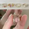Wholesale Alloy Silver Plated Inlay Heart Shape Flower Zircon Copper Rings