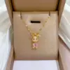 Wholesale Fashion Rabbit Titanium Steel Copper Inlay Artificial Diamond Pendant Necklace