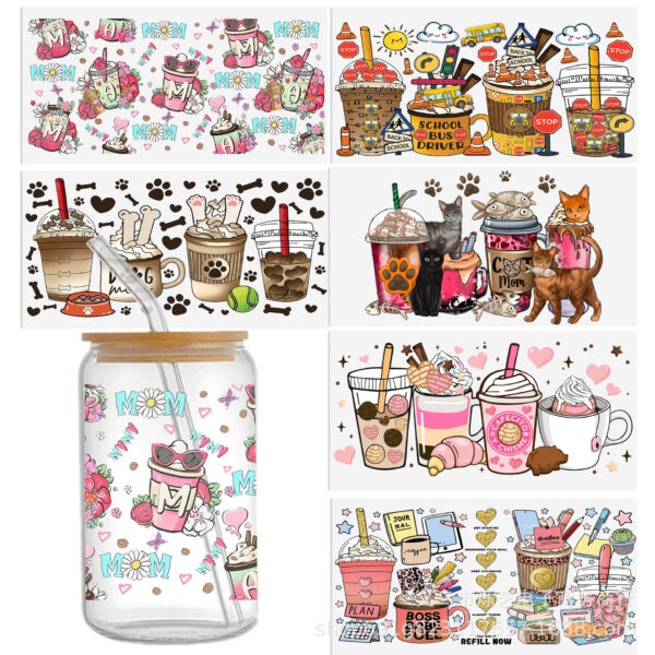 Wholesale Milk tea ice cream beverage series 16oz Cup UV DTF Wraps