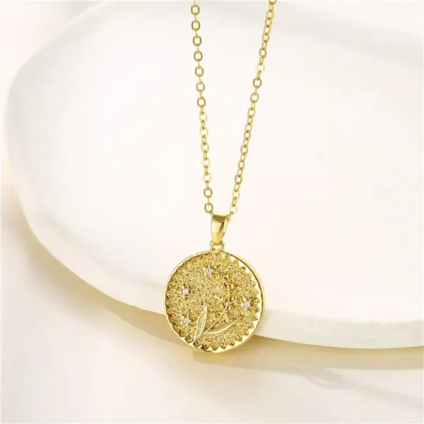 Wholesale Stainless Steel Titanium Steel Fashion Inlay Plating Flower Chrysanthemum Lotus Zircon Pendant Necklace