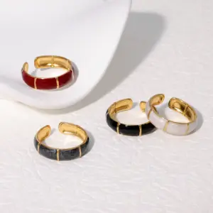 Wholesale PVD Coated Real Gold Plated 18K Gold Geometric 304 Stainless Steel Vintage Style Simple Style IG Style Waterproof Non Tarnish Open Rings