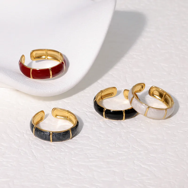 Wholesale PVD Coated Real Gold Plated 18K Gold Geometric 304 Stainless Steel Vintage Style Simple Style IG Style Waterproof Non Tarnish Open Rings