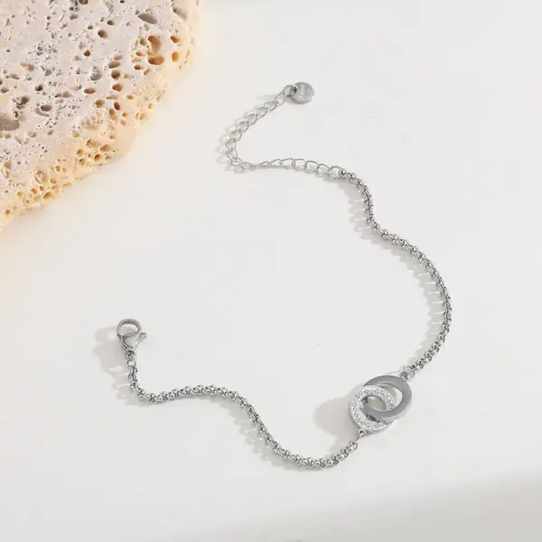 Fashion Round 304 Stainless Steel 14K Gold Plated Rhinestones Stainless Steel Bracelets In Bulk