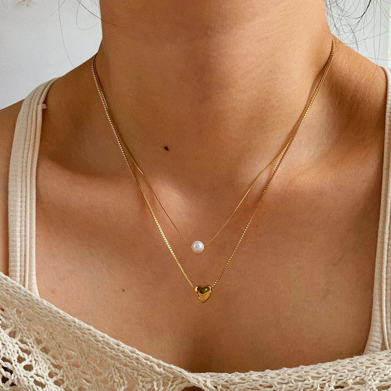 Wholesale PVD Coated Real Gold Plated 16K White Plating Heart Shape 304 Stainless Steel Casual Sweet Waterproof Non Tarnish Pendant Necklace