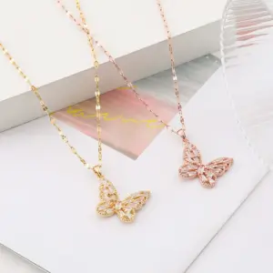 Wholesale Fashion Butterfly Titanium Steel Plating Zircon Pendant Necklace