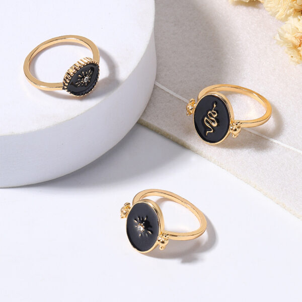 Wholesale French Retro Simple Jewelry Disc Diamond Starburst Sun Stacking Ring Set Snake-Shaped Electroplated Women's Ring