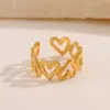 PVD Coated 18K Gold Plated Heart Shape 304 Stainless Steel Classic Style Waterproof Non Tarnish Open Ring
