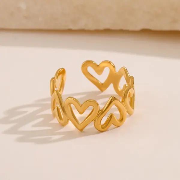 PVD Coated 18K Gold Plated Heart Shape 304 Stainless Steel Classic Style Waterproof Non Tarnish Open Ring
