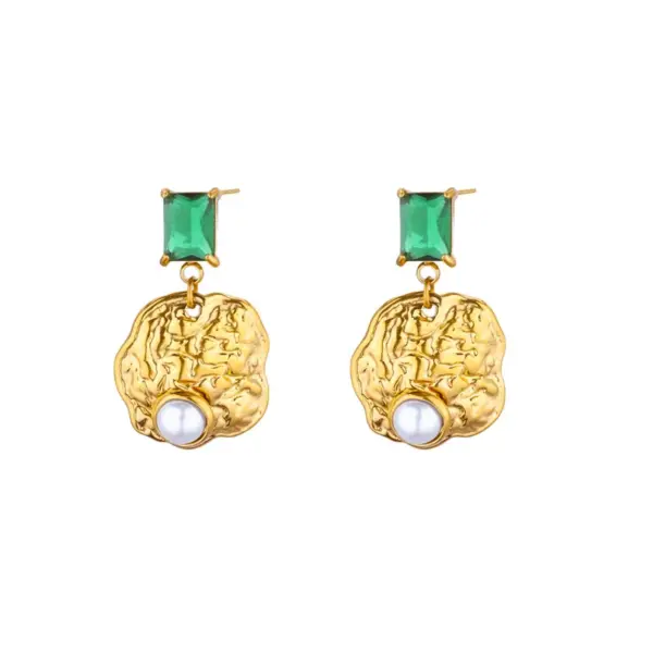 Wholesale Hot-Selling Green Zircon Earrings Plated With 18K Gold Stainless Steel Flower Bow Pendant Stud Earrings Jewelry Accessories For Women