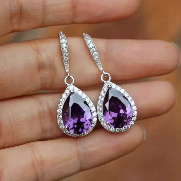 Wholesale Fashion Full Water Drop Shaped Zircon Copper Earrings Wholesale