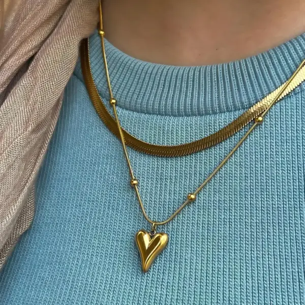 Wholesale Jewelry Modern Style Classic Style Letter Heart Shape Flower 304 Stainless Steel Plating Double Layer Necklaces Pendant Necklace