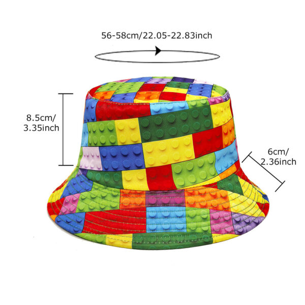oly-980f5fb7e2f837438f9cf057315cd474 Wholesale Foreign Trade Spring and Summer Building Blocks Pattern Printed Fisherman Hat Basin Hat Women's Double-sided Sunshade Hat Cross-border Hot Bucket Hat